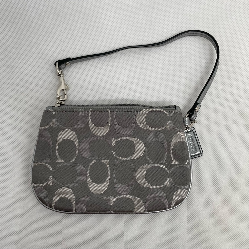 Coach signature brown silver canvas wristlet